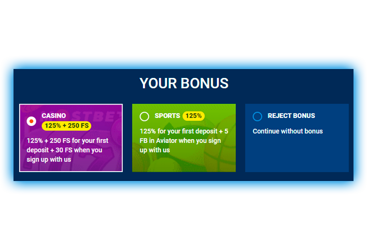 Selecting the desired welcome bonus